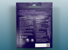 Back of a HempLucid Focus Mushroom CBG Gummies - Grape pouch with white text showing suggested use, supplement facts, ingredients, barcode, and certification icons. Contains Lions Mane Mushroom for focus and cognitive support.