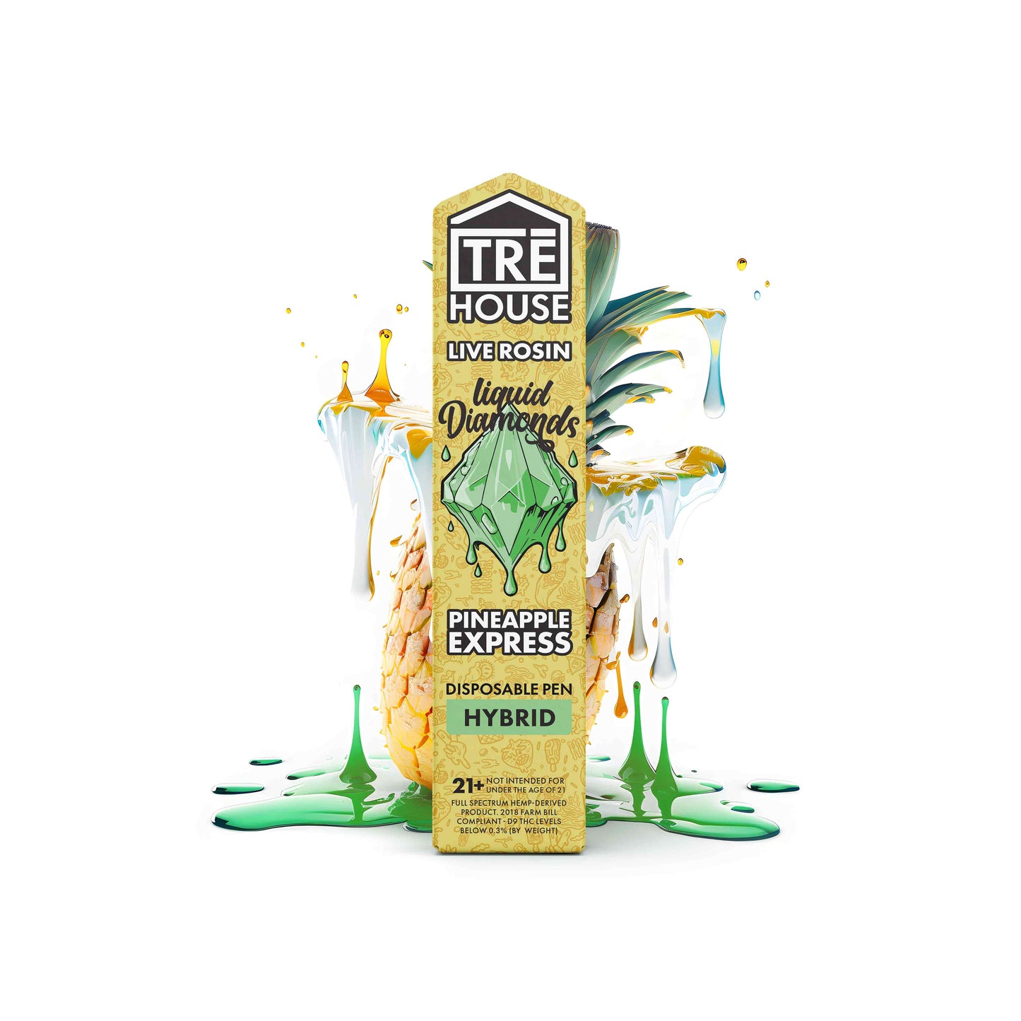 TRE'House Live Rosin Liquid Diamonds Vape Pen 2G - Pineapple Express (Hybrid)