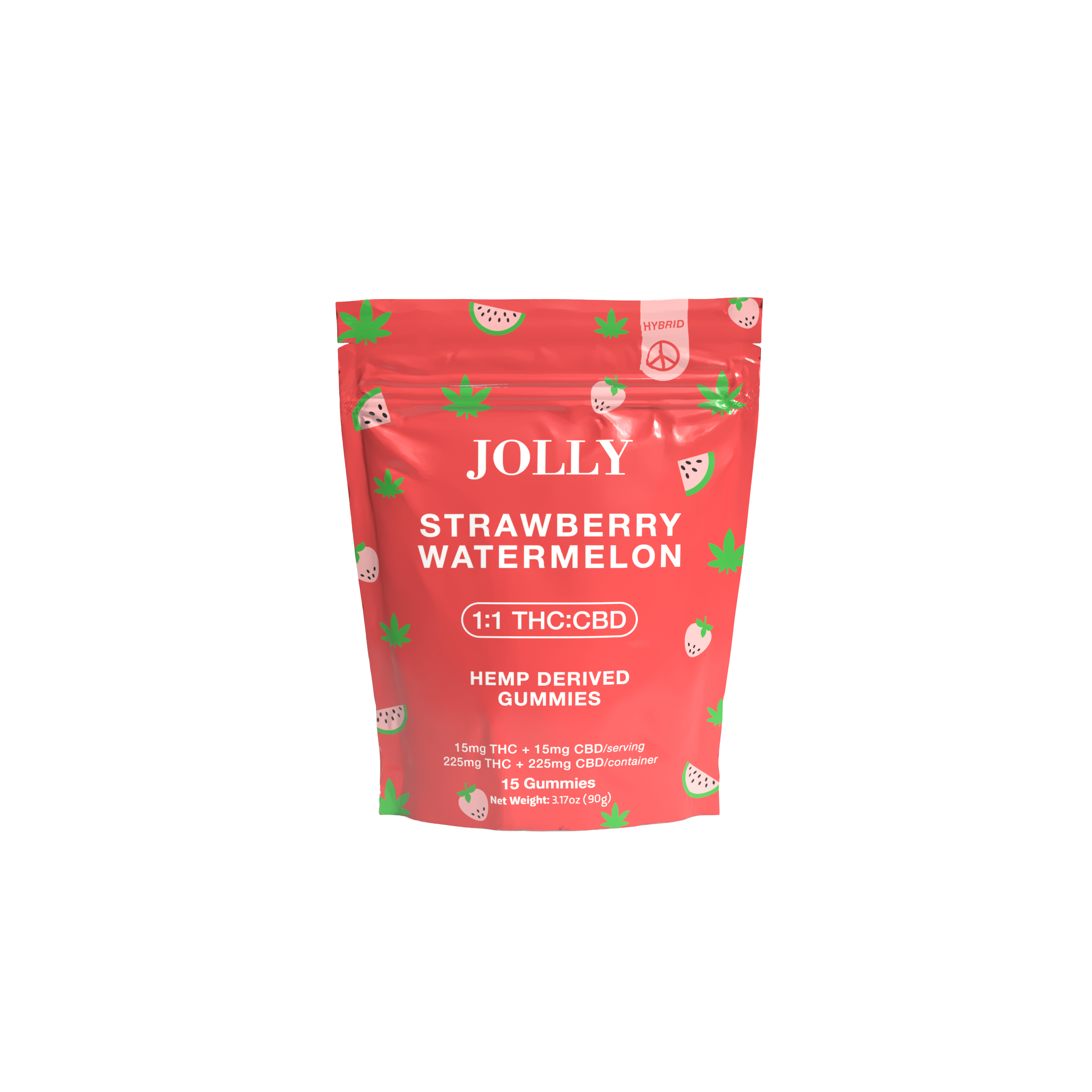 Jolly Cannabis balanced one-to-one Delta-9 THC and CBD gummies pouch at fifteen milligrams each