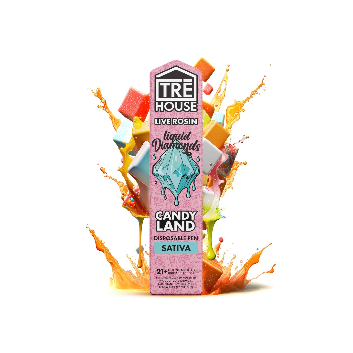 TRE'House Live Rosin Liquid Diamonds Vape Pen 2G, 800 Puffs - Candyland (Sativa)